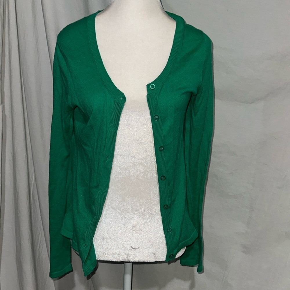 green Kristin Davis button up long sleeve cardigan size medium - Picture 1 of 3